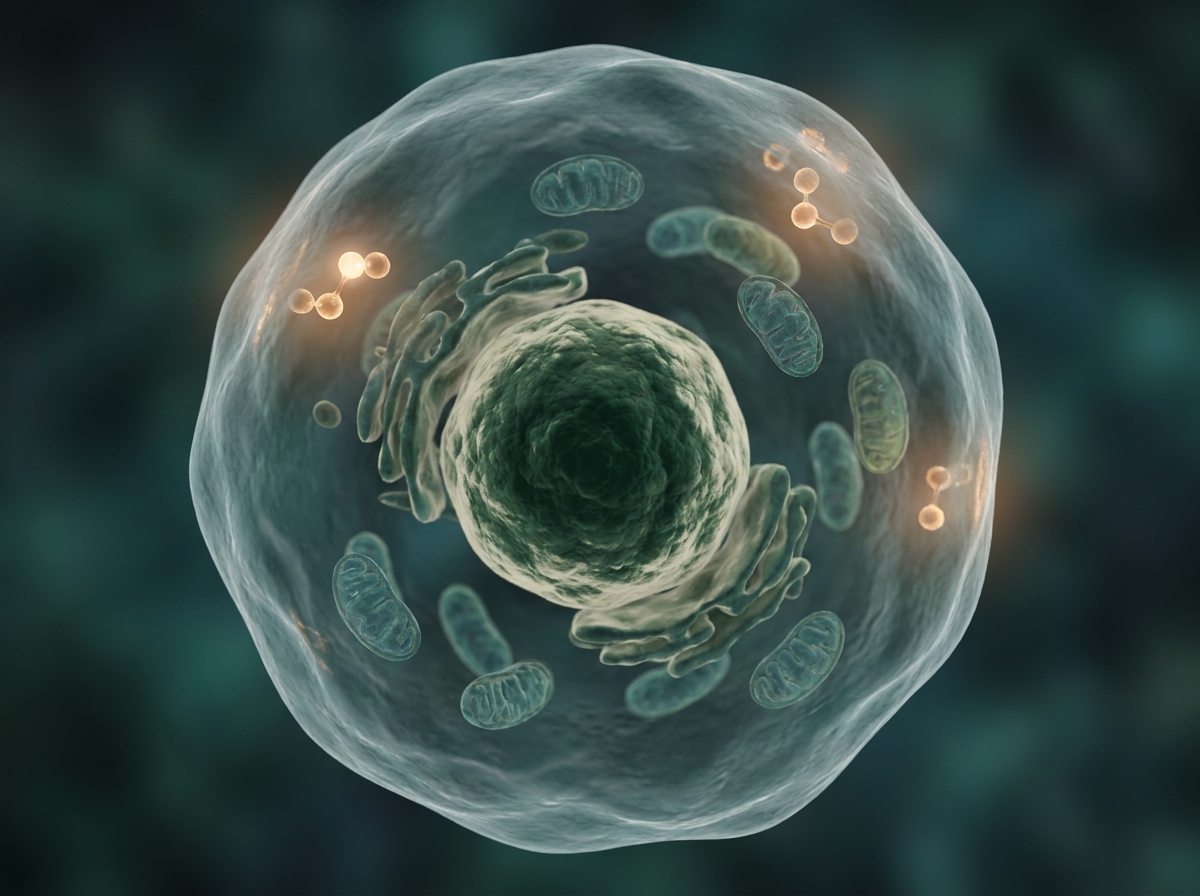 Photorealistic 3D render of a single human cell in cross-section